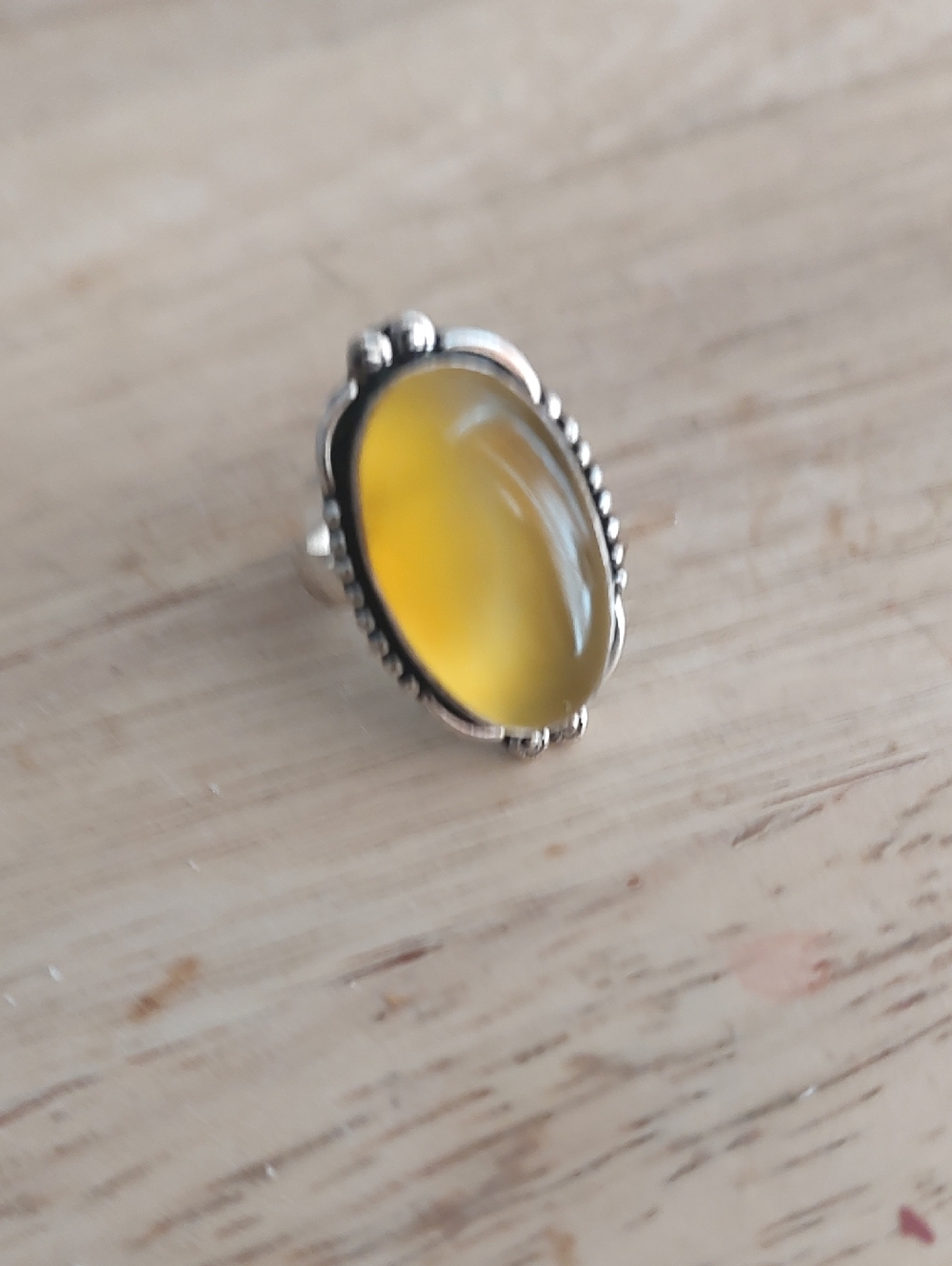 Yellow Oval Cabochon Sterling-Style Ring